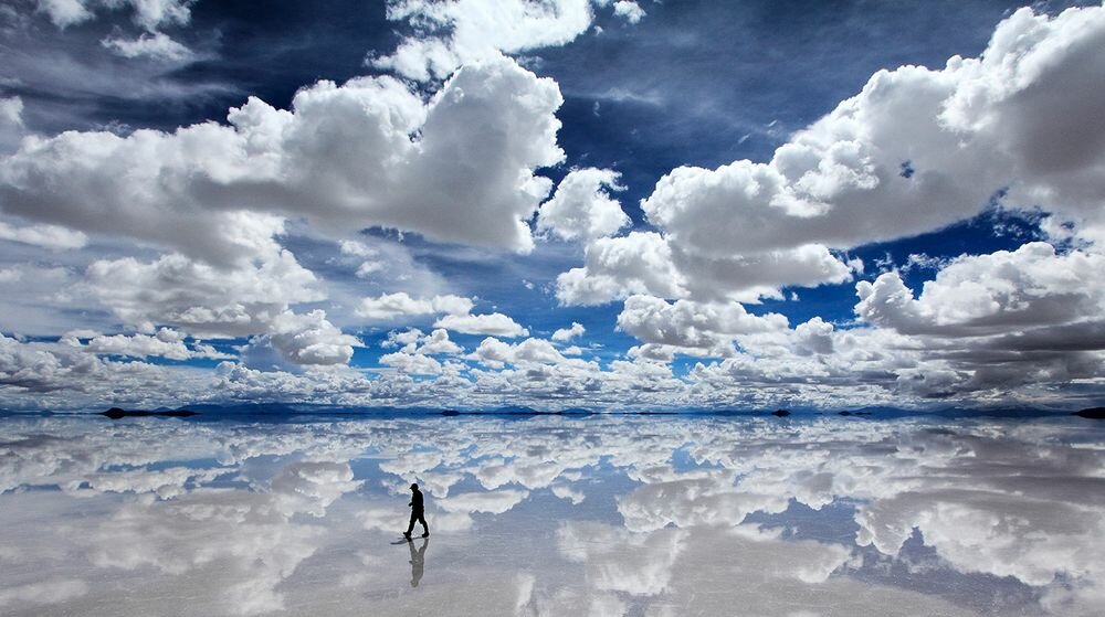 Reflective salt flats in Bolivia